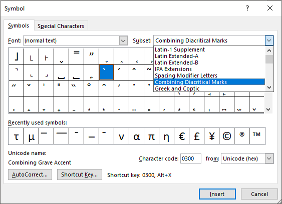 Add accent to letters in Microsoft word