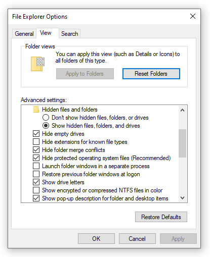 File Explorer Options window