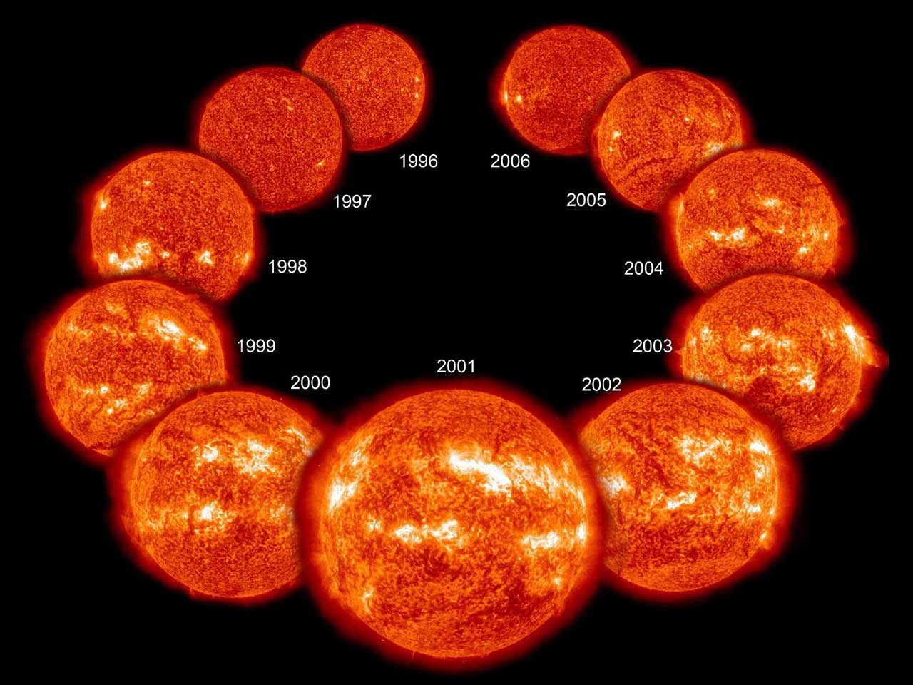 Images of the Sun during one solar cycle.