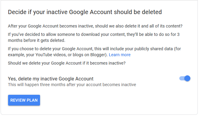 Google account auto delete